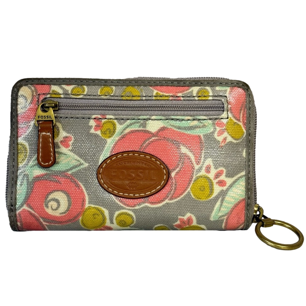 Fossil Floral Coated Canvas and Leather Zip Around Wallet